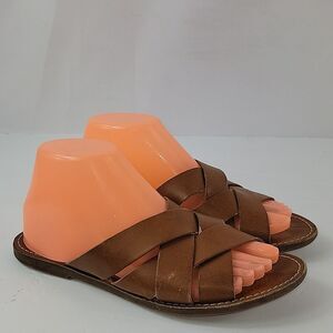 Madewell Boardwalk Woven Brown Leather Slide Women's Sandals